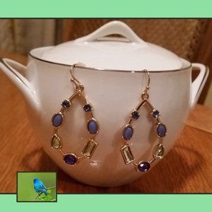 🎇Blue/Green/Gold Dangling Hoop Earrings